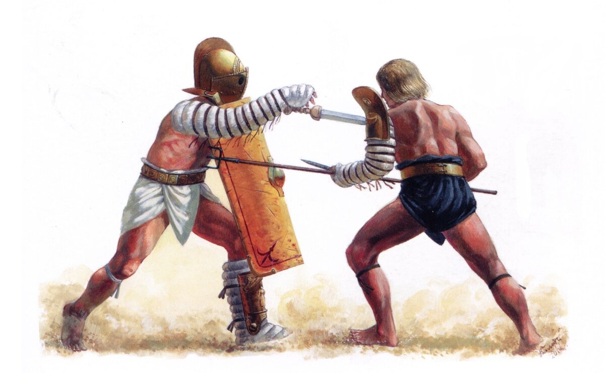 Секутор против ретиария, II-III века нашей эры. Художник: Владимир Голубев