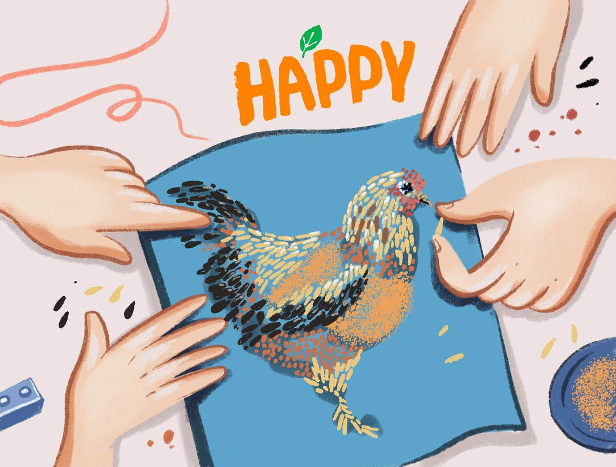 Из семян и крупы может получиться очень симпатичная и реалистичная курочка! 