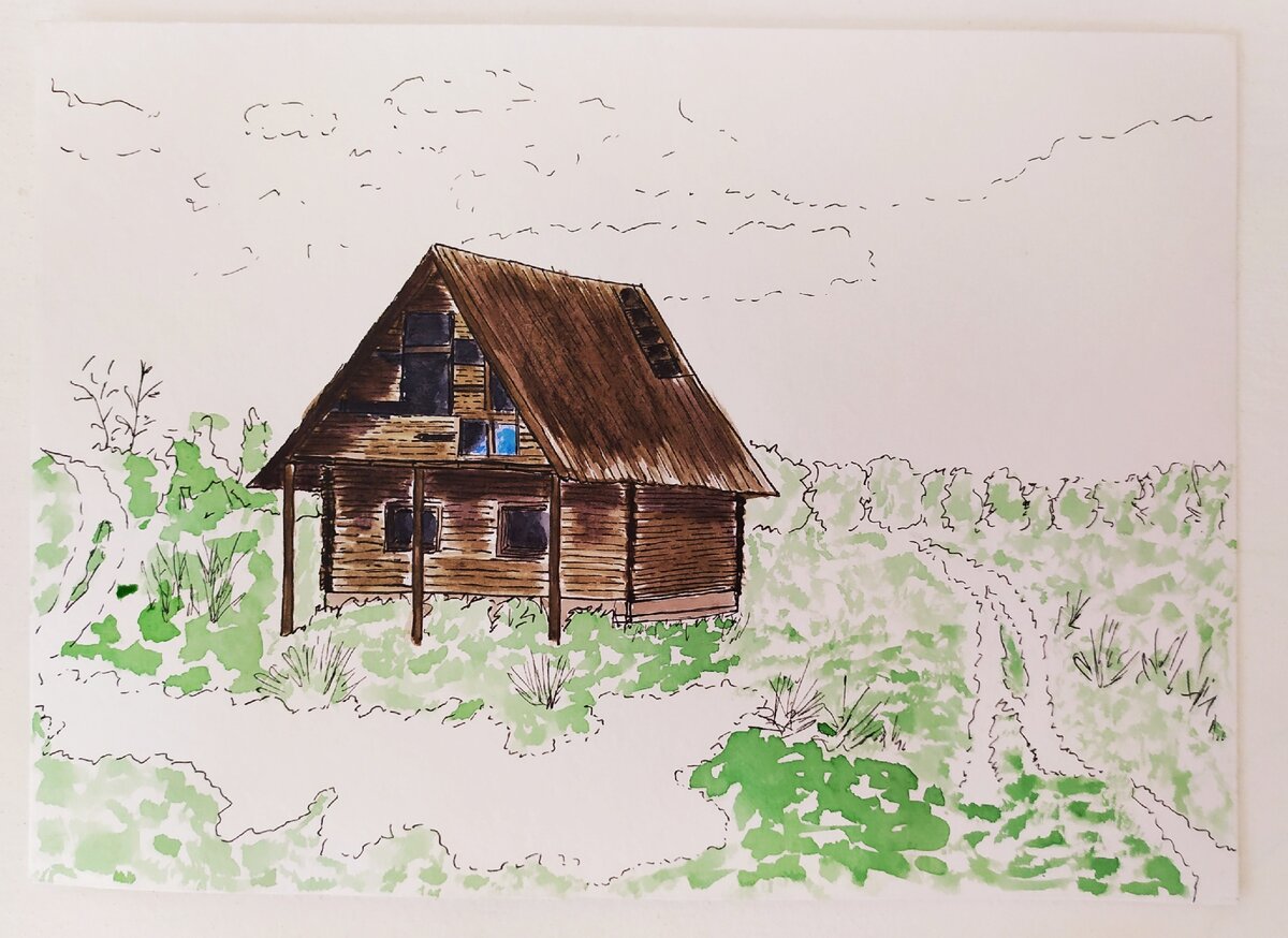 Как нарисовать домик в деревне