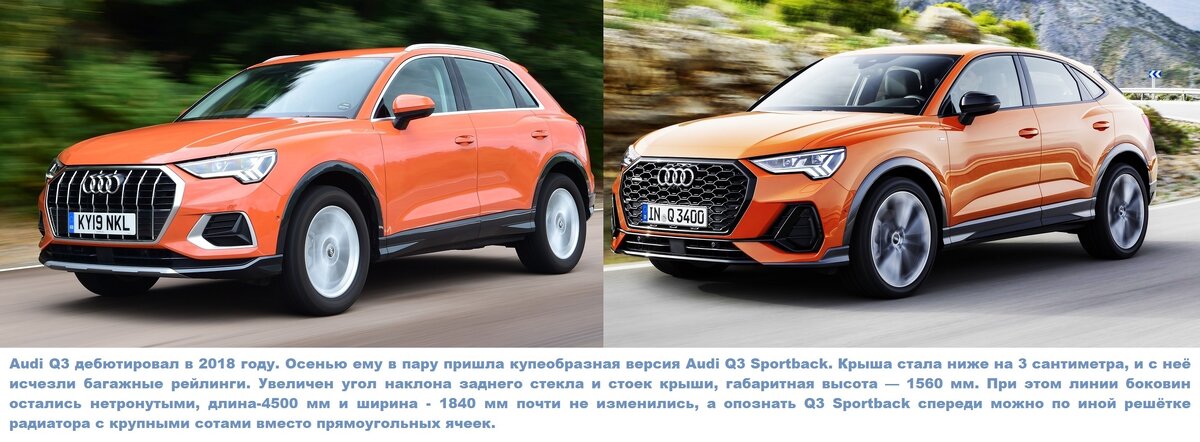 02 Audi Q3 40 TDI quattro advanced UK-spec '2018 - Audi Q3 Sportback 35 TDI quattro S line '2019. Чтобы удобнее было читать, картинка кликабельна.