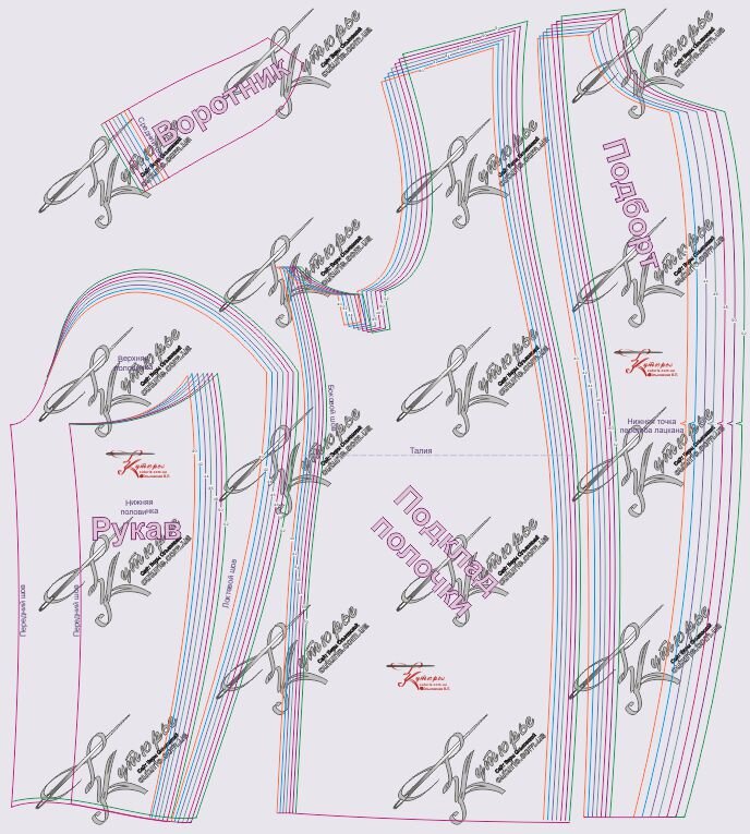 Выкройка подборта, подклада, воротника и рукава пальто