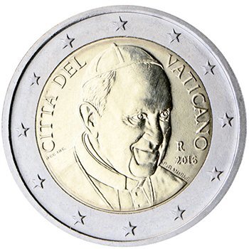 
2 евро. Четвертая серия (2014 – 2016) Папа Франциск. 12 звезд. Знак монетного двора «R»