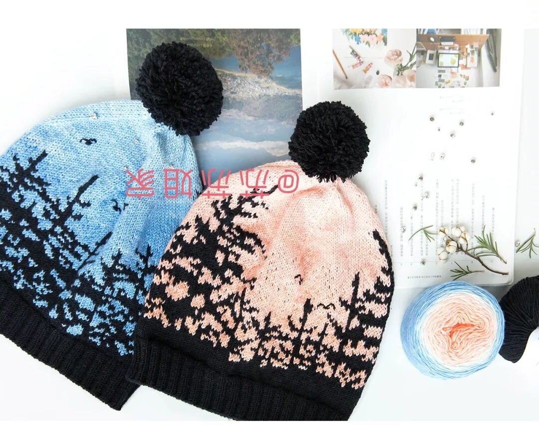 шапочки с жаккардовым узором "лес"