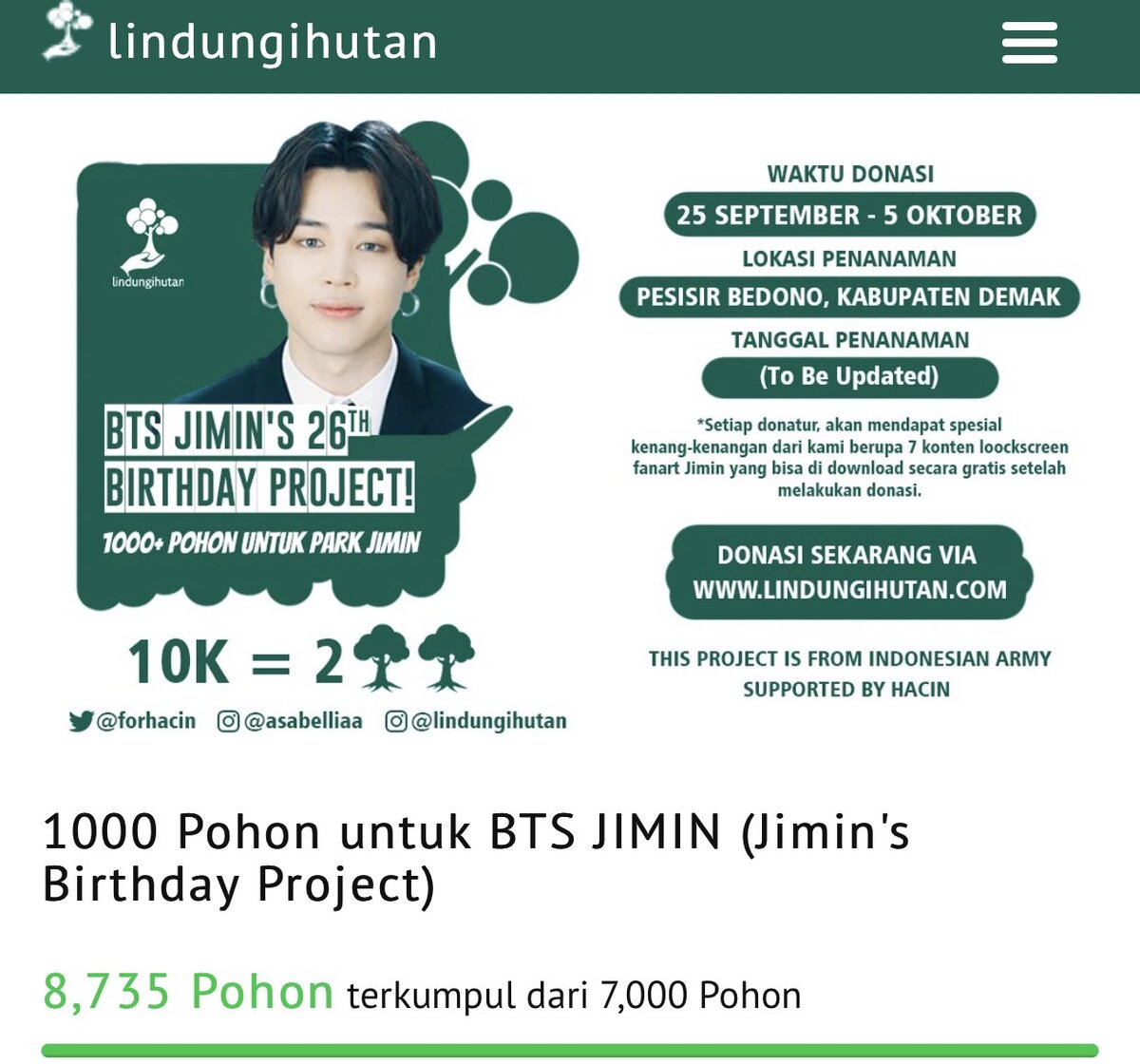 «1000 деревьев для Чимина из BTS»