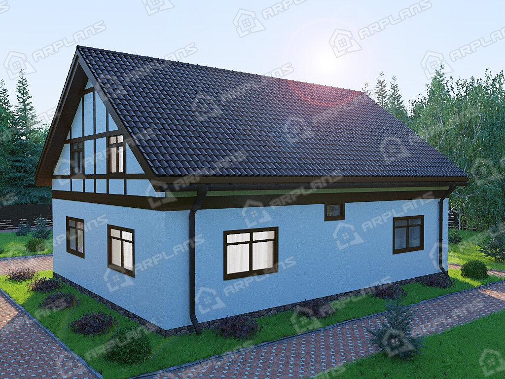 Фото 2 двухэтажного дома из газобетона с мансардой, 3 спальнями, гостевой комнатой и газовой котельной. 200 кв м. Источник arplans.ru Проект К-119