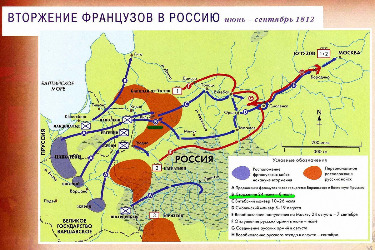 1 соединение в армии. Наступление Наполеона (июнь — сентябрь 1812 года) карта.