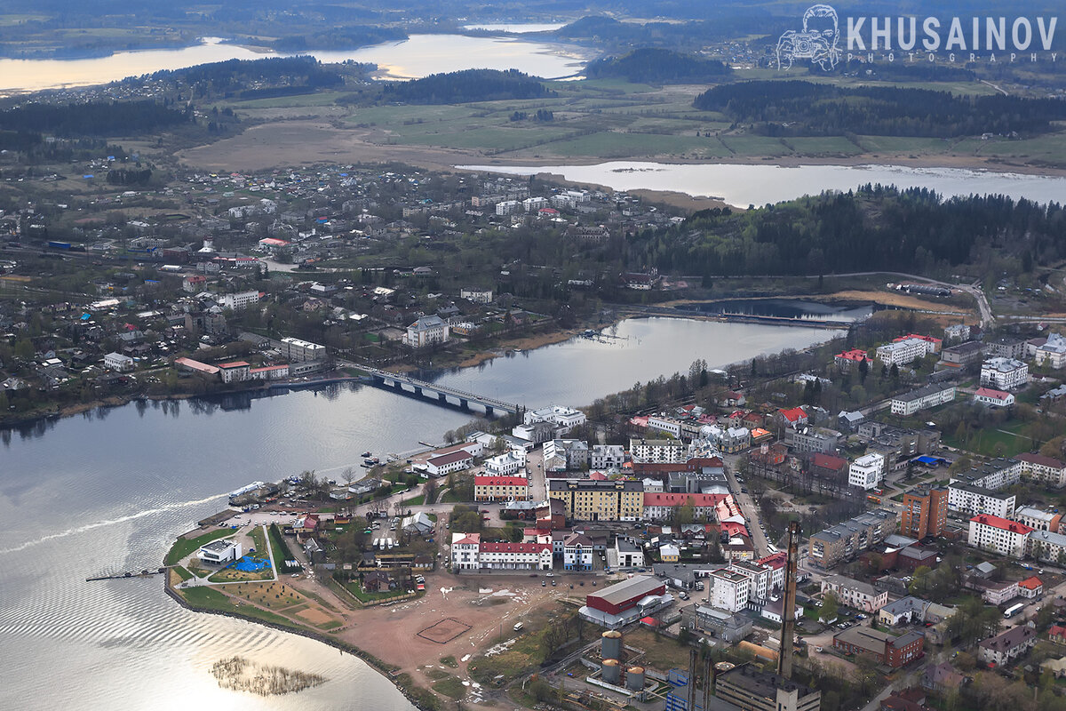 Сортавала - вид на центральную часть, Карельский мост и залив Вакколахти