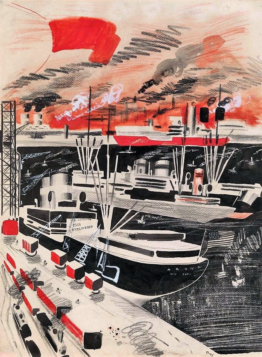 Пименов Ю.И., «Порт», 1931, бумага, смешанная техника, частное собрание