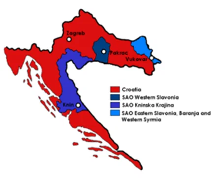 Сербские автономные области на территории Хорватии перед войной 
