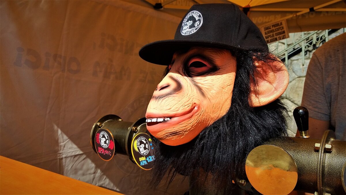 Маску обезьяны на разливочных кранах было видно издалека.