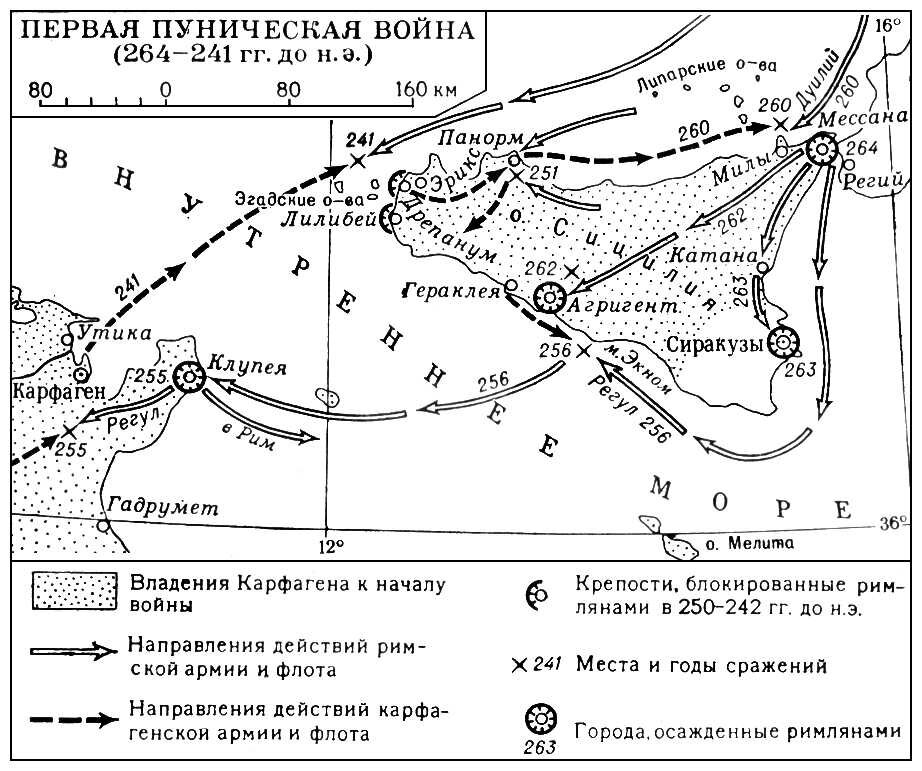 Карта боевых действий Первой Пунической войны