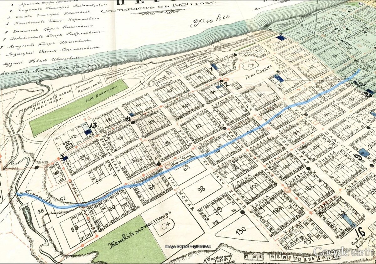 р. Пермянка на плане города Перми 1908 г.  