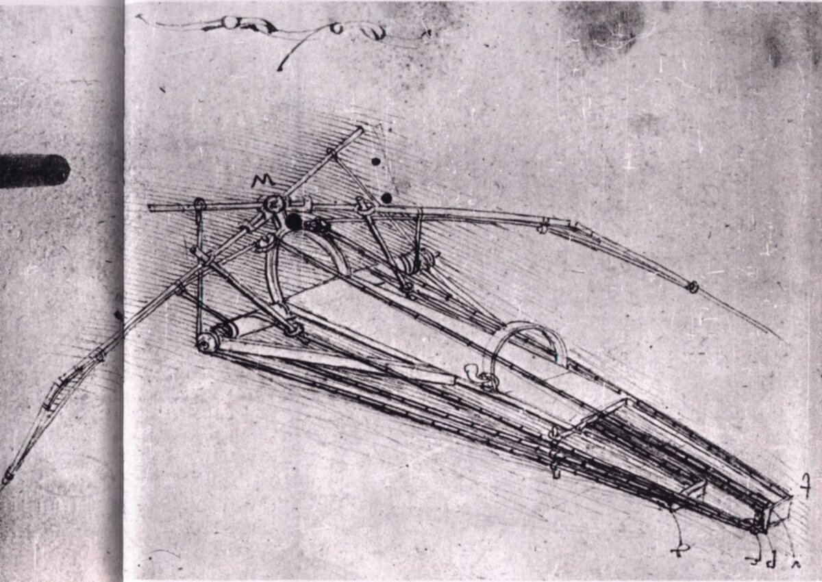 Двукрылый махолёт Леонардо. Фото из книги о творчестве ученого, инженера и художника.