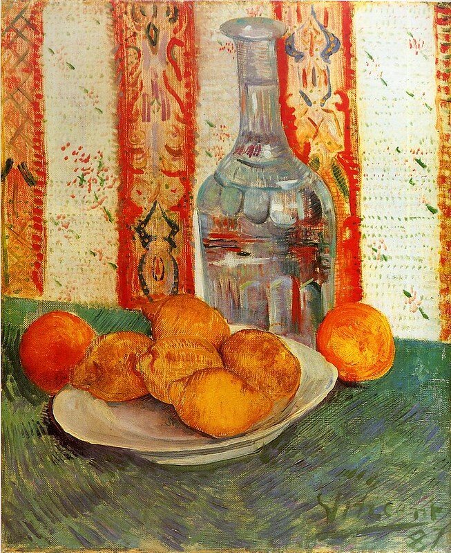 Натюрморт с графином и цитрусовыми, весна 1887