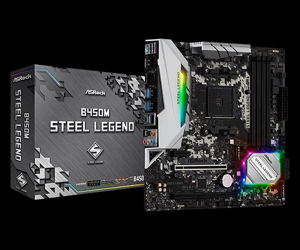 На данной картинке представлена материнская плата от компании Asrock B450M STEEL LEGEND