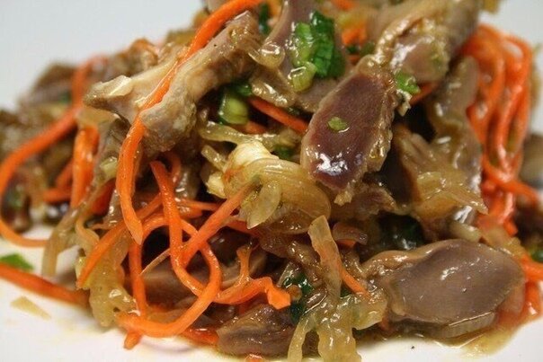 Салат с куриными желудками и грибами - рецепты с фото