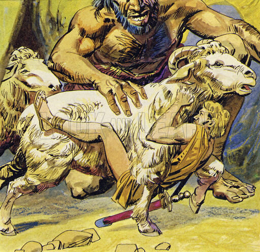 Циклоп одиссей овцы. Циклоп полифем. Как одиссей сбежал от циклопа. Гомер одиссей на острове циклопов. Одиссей и циклоп полифем.