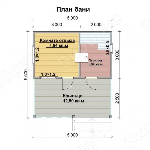 Рисунок 2. Планировка каркасной Бани-11