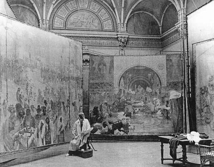 Альфонс Муха работает над «Славянской эпопеей», 1920 год