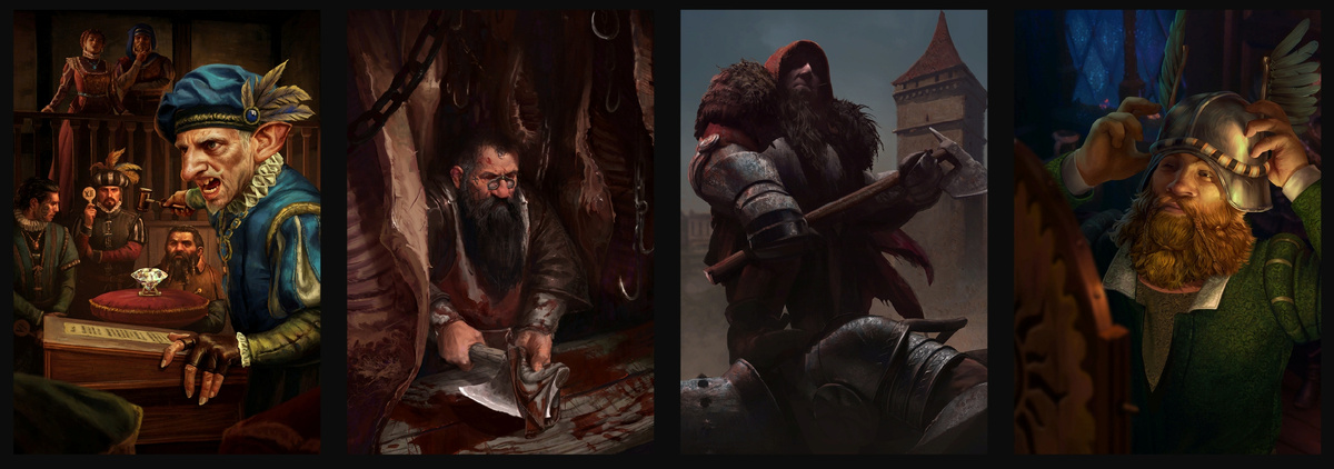 1 - Людовик Бруненбаум, аукционер, работающий на Златорубов. 2 - Мясник, владеет мясной лавкой в Новиграде. Работая на Златорубов, он часто использует свои навыки и возможности, чтобы избавляться и от тел задолжавших Тесаку. 3 - Харальд Горд, один из возможных союзников Геральта на арене во второй части игры. 4 - Цезарь Бильзен, приятель Золтана, с которым они познакомились в рыболовном клубе «Карась Понтара». Раньше Цезарь, по словам Золтана, был «порядочным мужиком», но вскоре стал бухгалтером у криминального авторитета Тесака, перестал поддерживать связи со старыми товарищами и выходить из дома. Большой фанат Нильфгаарда.