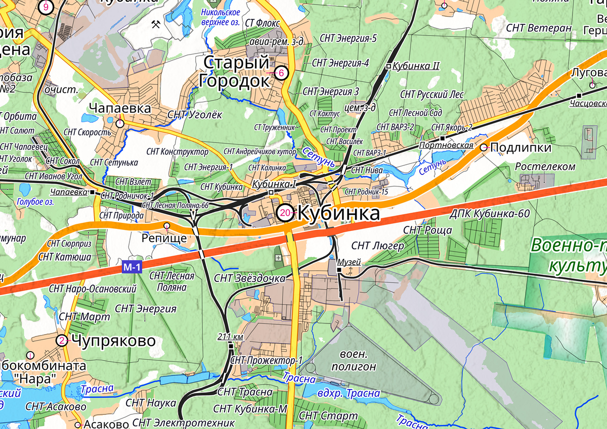 Кубинка — город в Одинцовском городском округе Московской области. Карта: www.otrok.su.