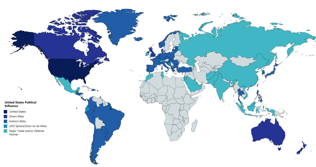 Карта влияния США на страны мира в 2019 году