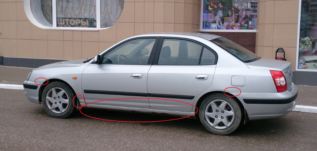 Красным выделены наиболее вероятные места появления коррозии