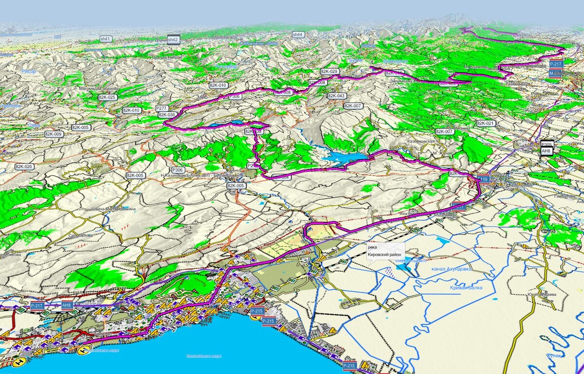 Наш маршрут на карте в 3D проекции от Махачкалы до Владикавказа