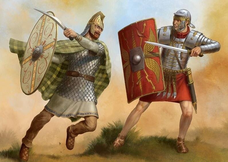 Поединок дакского воина и римского легионера. Картина современного художника.