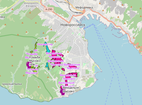 Карта новороссийска и пригорода с улицами и домами