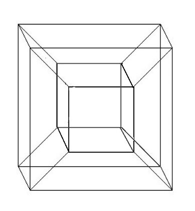 Четырехмерный куб, как примерно помнит автор. Собственный рисунок.