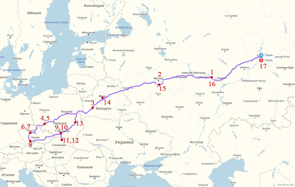 Полный размер
Маршрут по Европе, 17 дней, 8300 км