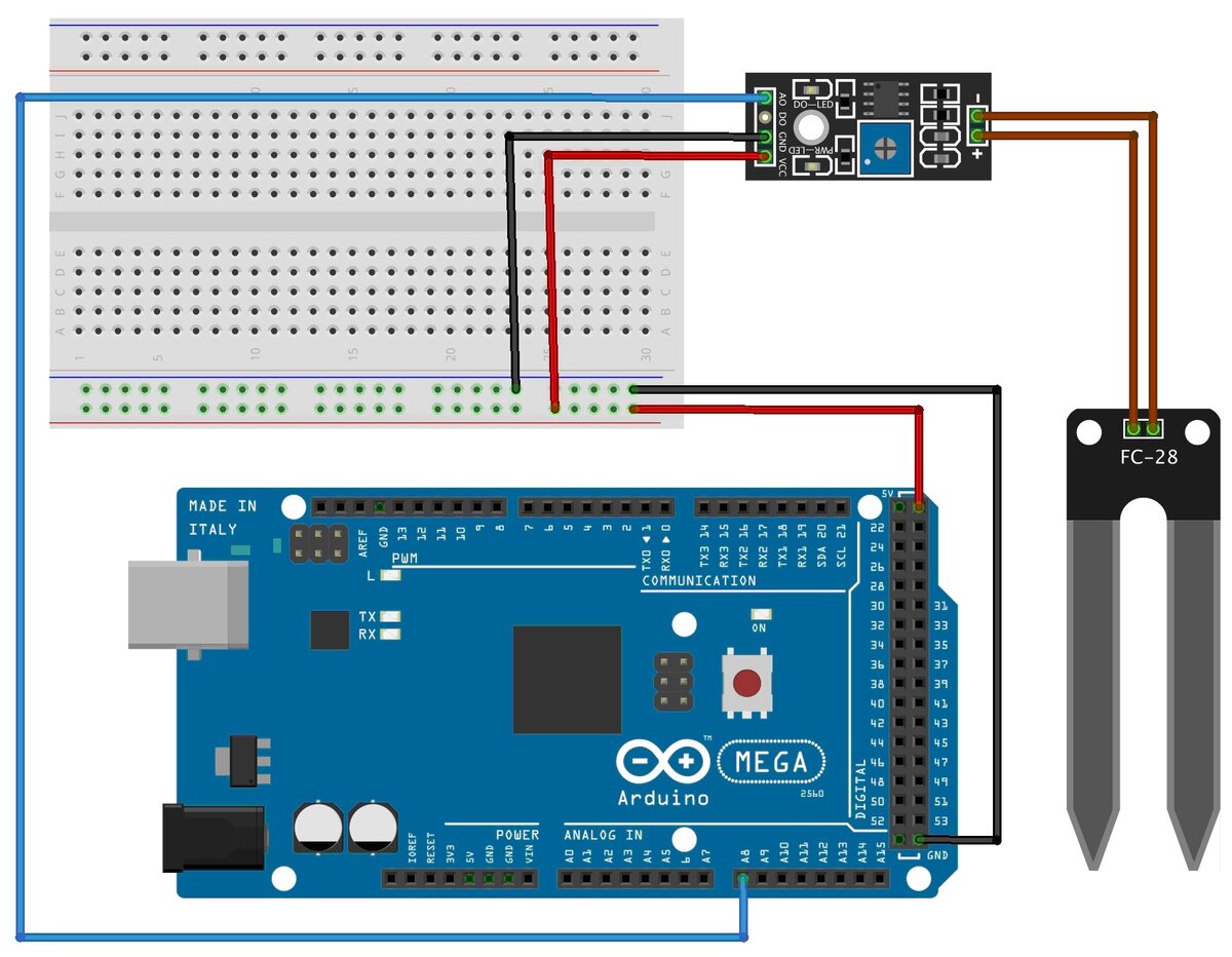 Схема подключения датчика влажности почвы