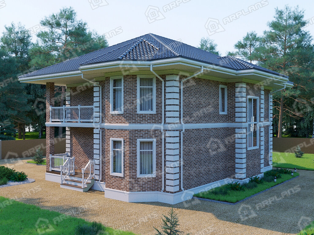 Фото 2 двухэтажного дома из газобетона с 3 спальнями, балконом, эркером, котельной и террасой. Общая площадь 229 кв м. Источник arplans.ru Проект К-148 