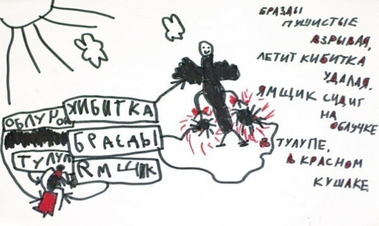 Детский рисунок-иллюстрация к отрывку "Зима!.. Крестьянин, торжествуя..." с просторов интернета.