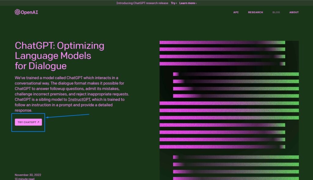 Нажимаем кнопку TRY CHATGPT 