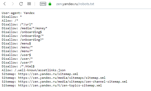 Пример служебного файла robots.txt