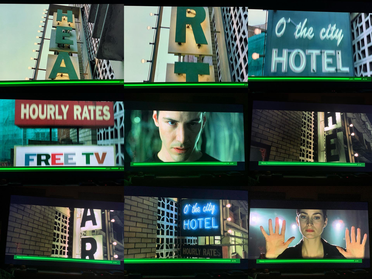 Кадры из фильма "Матрица" (1999).