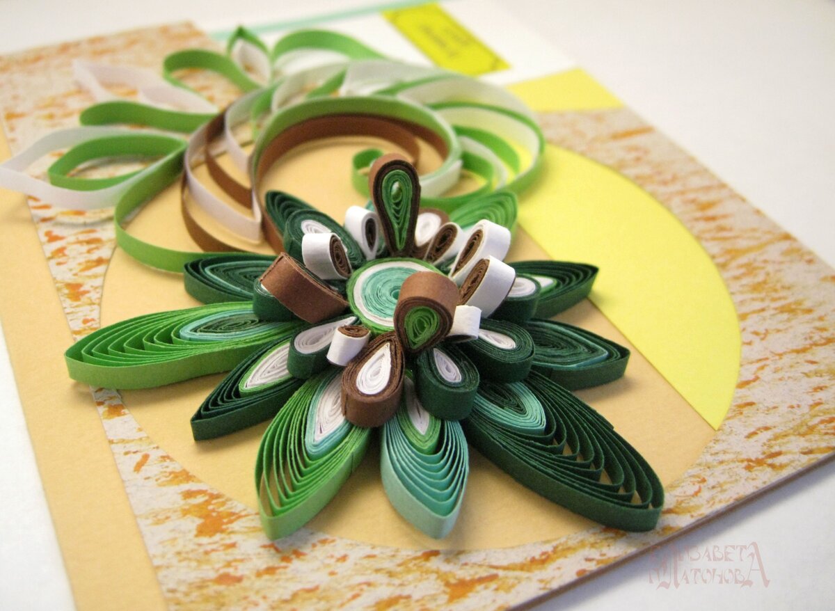 Автор Платонова Елизавета. Открытка ручной работы в технике квиллинг 19х15 см. 