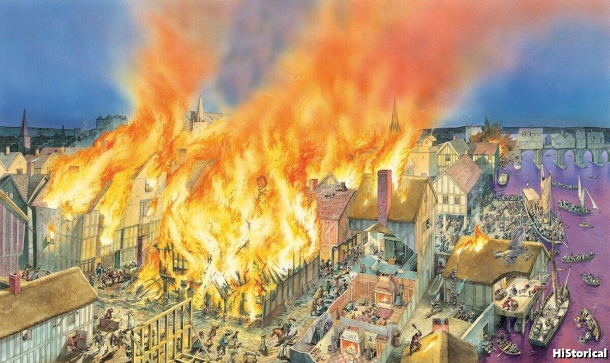 После великого пожара. Великий пожар в Лондоне в 1666. Великий Лондонский пожар 1666 года. 1666 Год пожар в Лондоне. Великий Лондонский пожар 1666 фото.
