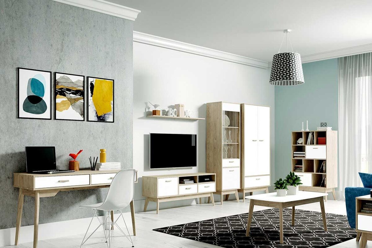 Подвесная мебель открывает пол, что визуально делает комнату больше.