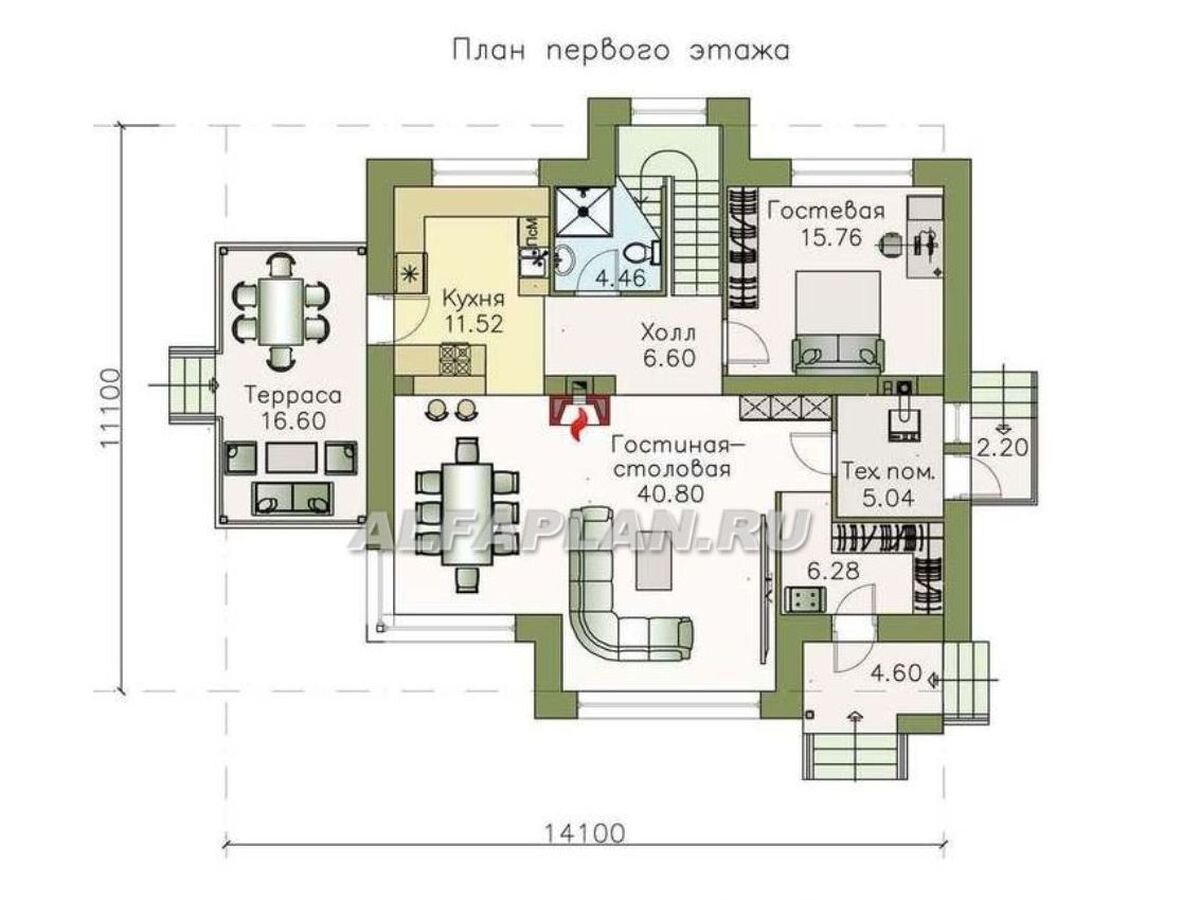 Планировка 1-го этажа коттеджа 675А «Домик в Коломне», © Владимир Тарасов
