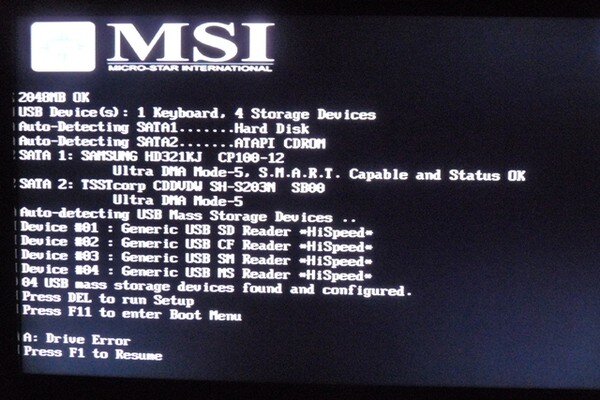 Ошибка диска в MSI BIOS