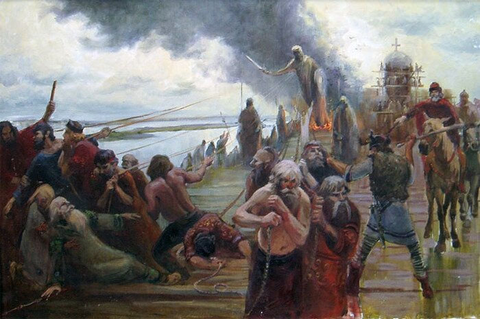 Уничтожение статуй славянских богов и строительство символов новой религии