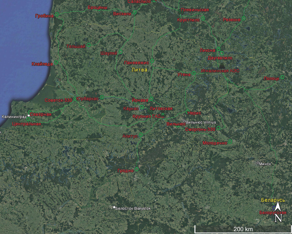 Энергосистема Литвы на начало 2000-х. Снимок из Google Earth.