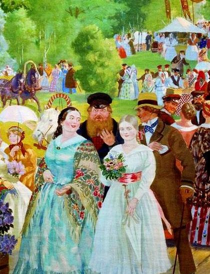 Б. Кустодиев. "Троицын день". Фрагмент.