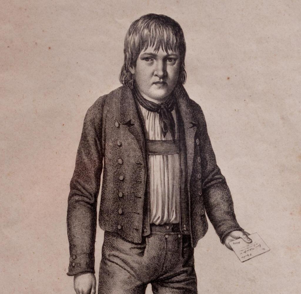 Таким был найден Каспар Хаузер в Нюрнберге в 1826 году. Рисунок второй четверти XIX века. 