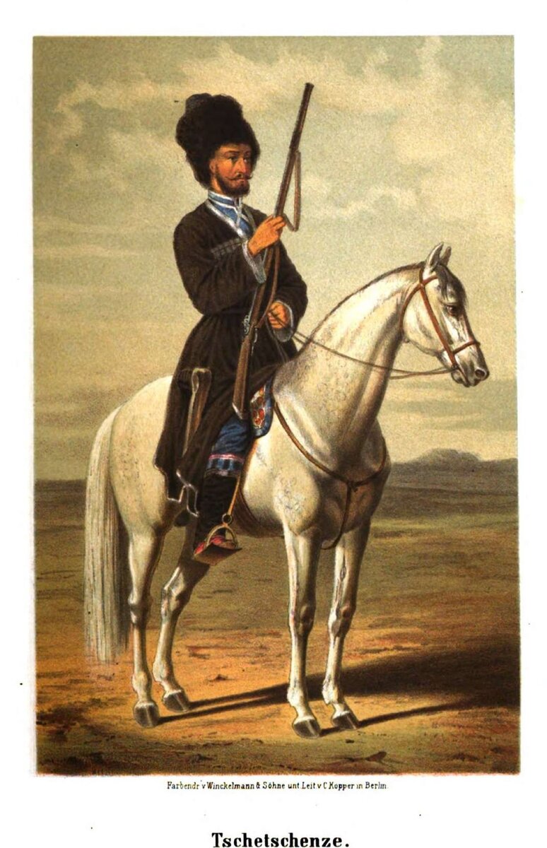 Чеченский всадник с немецкого рисунка (вторая половина XIX в.).