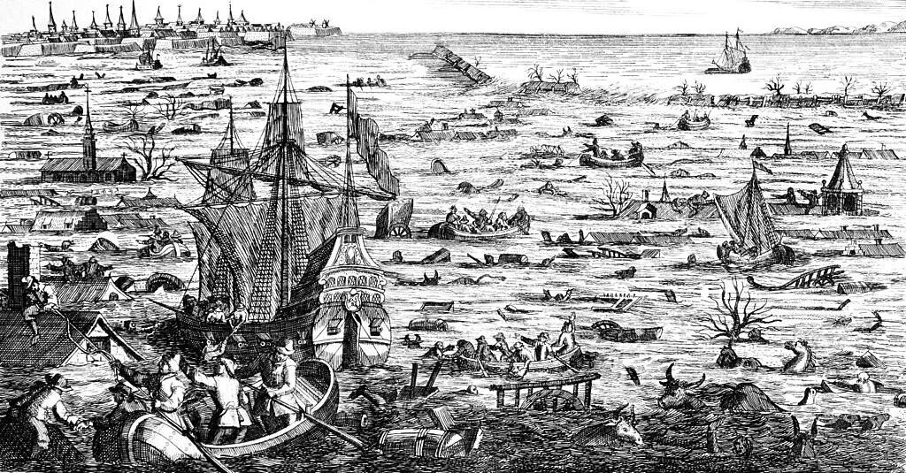 Рождественское наводнение 1717 года. За одну ночь стихии погибло 14 000 человек