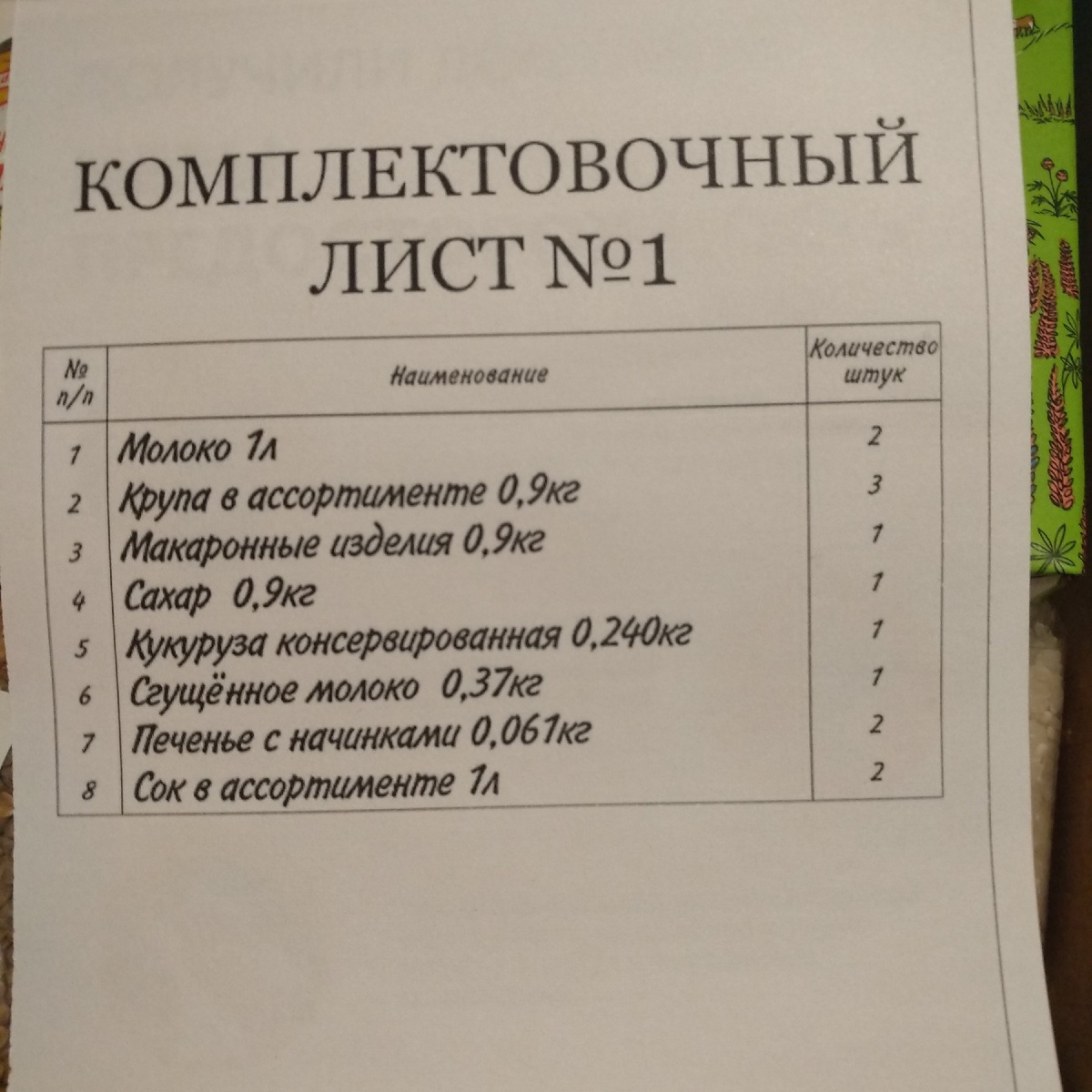 Комплект первой коробочки.